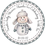 Personalized snowman favor label for winter baby shower