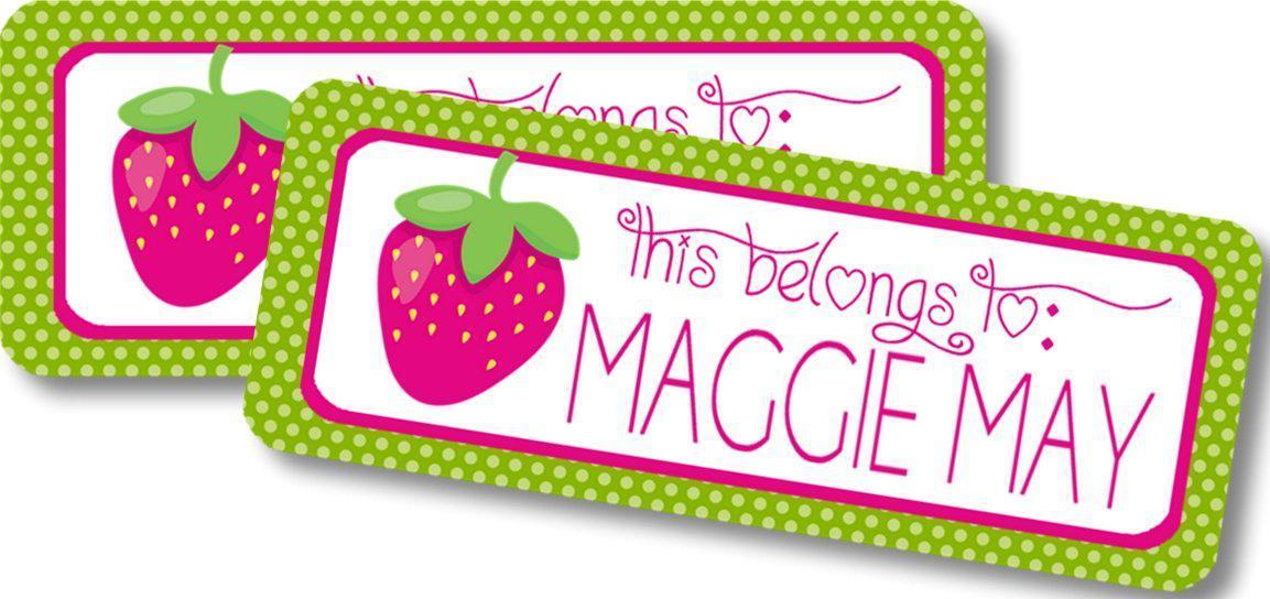 Personalized strawberry themed school supply labels