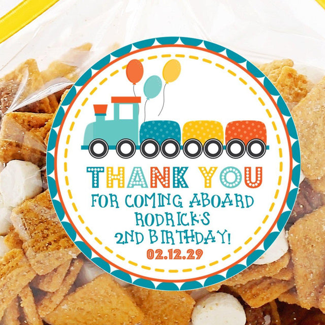 Personalized train theme party favor label