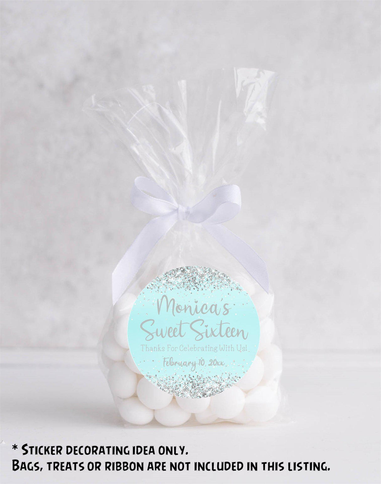 Personalized turquoise birthday favor sticker