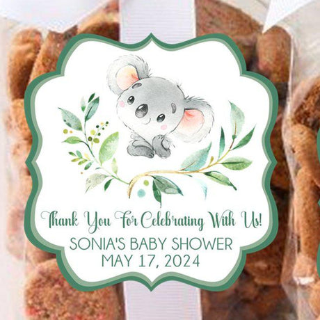Personalized watercolor koala favor sticker for baby showers