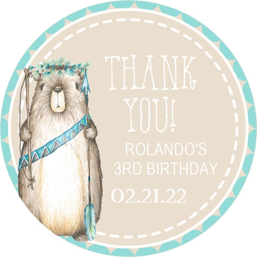 Personalized woodland birthday sticker for boys