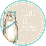 Personalized woodland birthday sticker for boys
