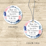 Pink And Blue Siblings And Twins First Communion Invitations