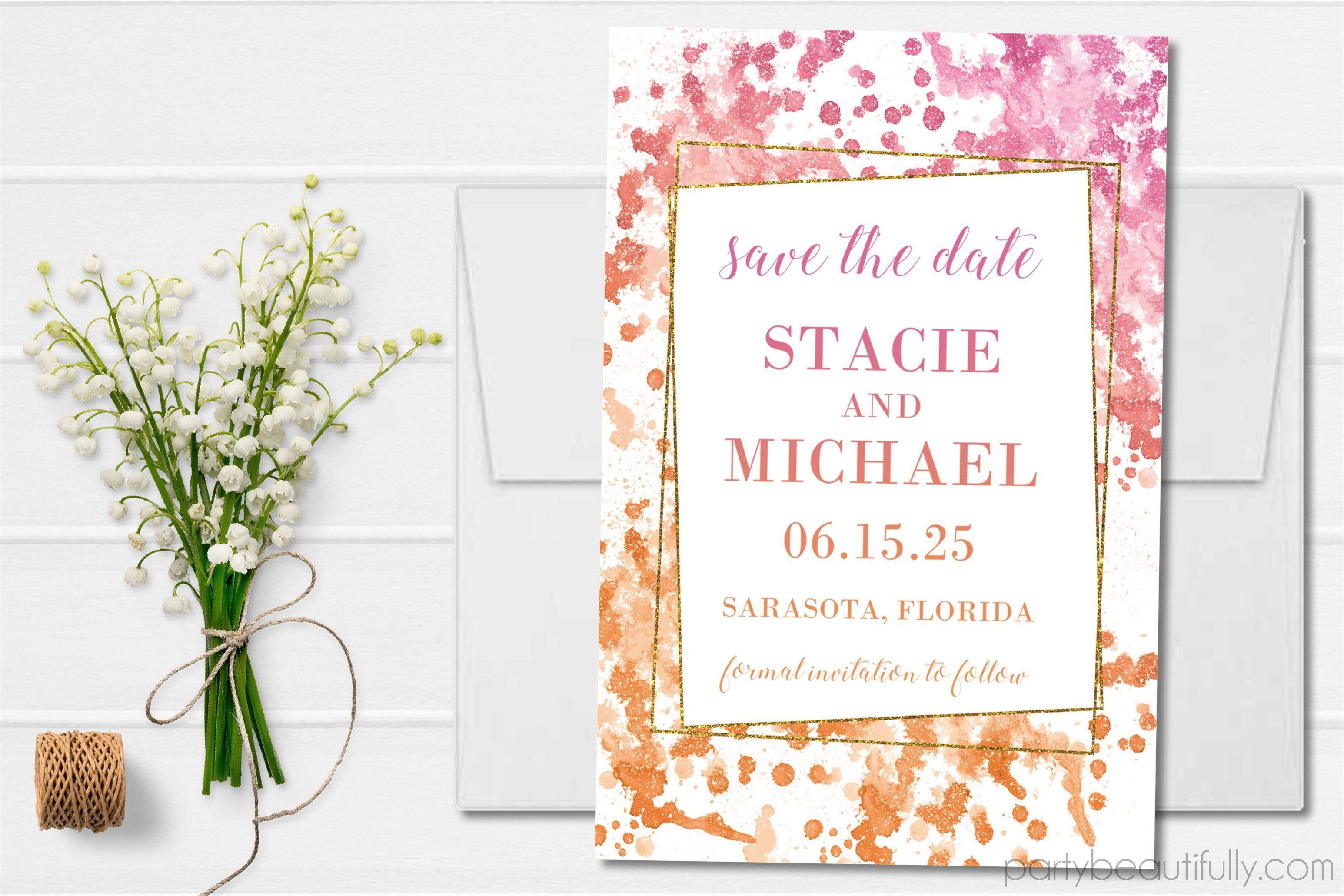 Pink And Copper Wedding Save The Date Cards