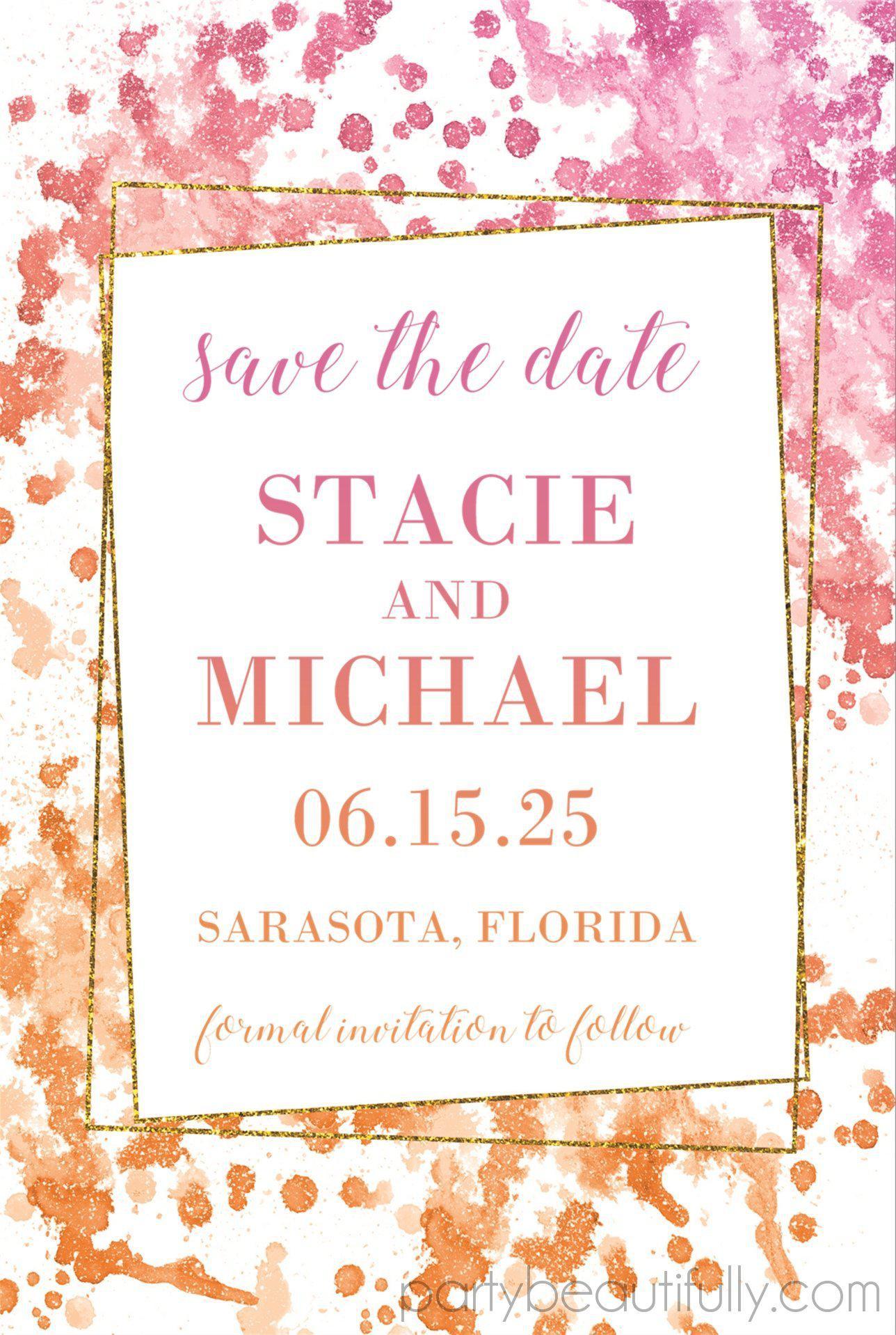 Pink And Copper Wedding Save The Date Cards