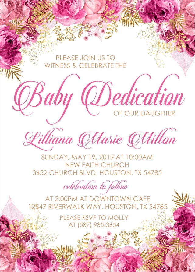 Pink And Gold Baby Dedication Invitations