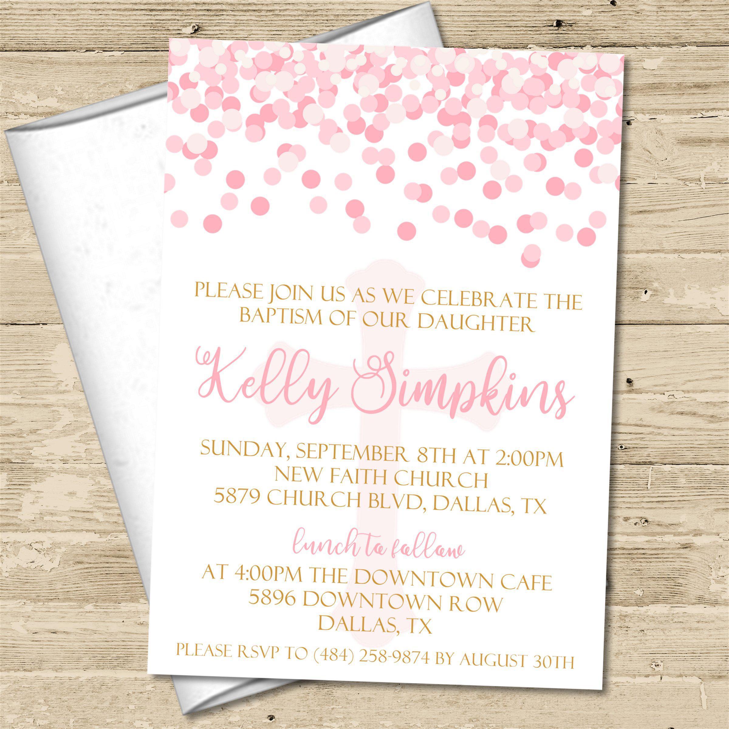 Pink And Gold Baptism Invitations