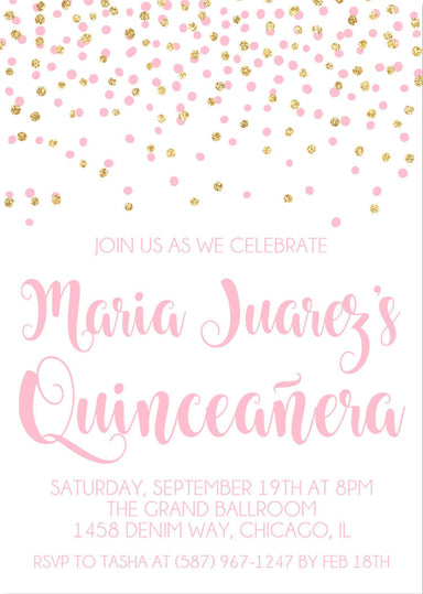 Pink And Gold Confetti Quinceanera Invitations