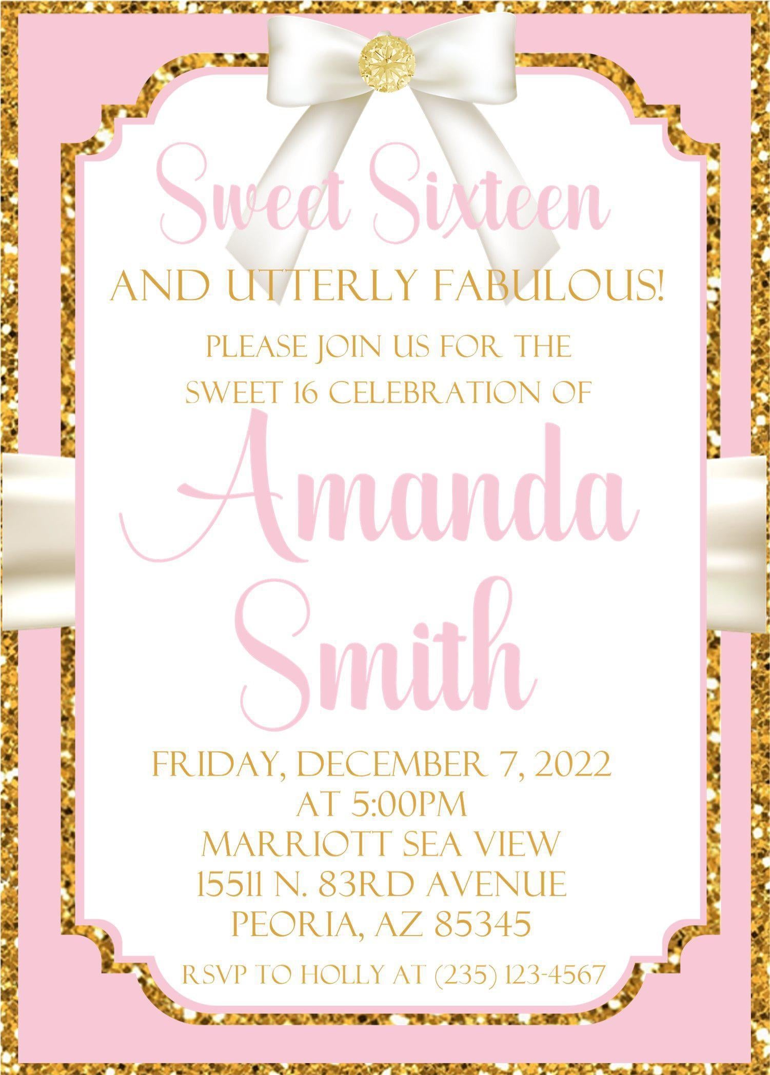 Pink And Gold Sweet 16 Party Invitations