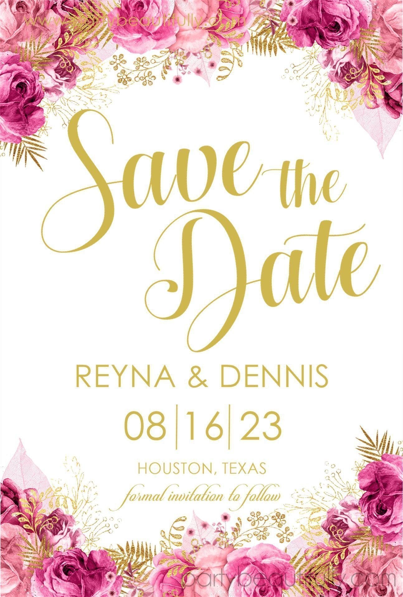 Pink And Gold Wedding Save The Date Cards