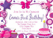 Pink And Purple 1st Birthday Party Invitations