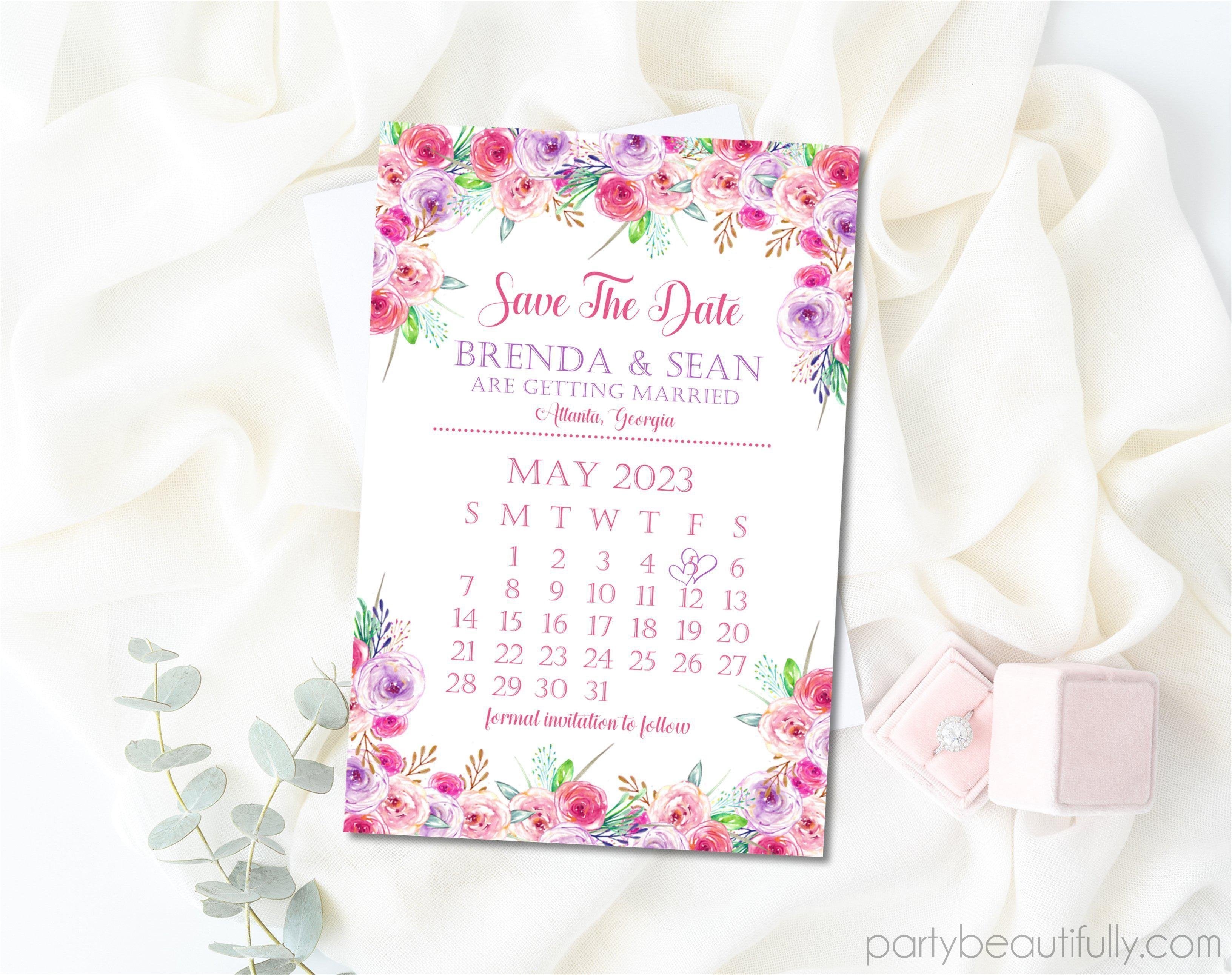 Pink And Purple Wedding Save The Date Cards