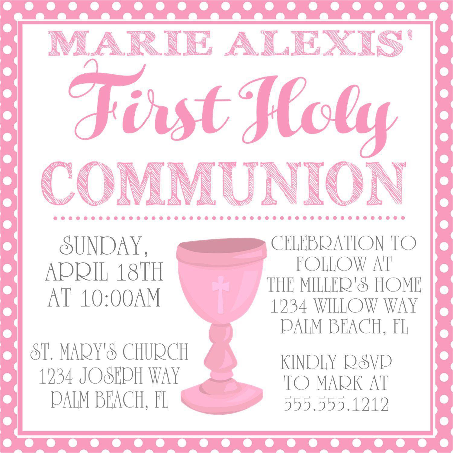 Pink And White First Communion Invitations