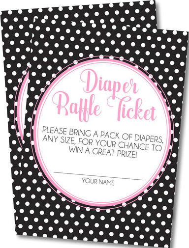 Pink, Black & White Polka Dot Diaper Raffle Tickets