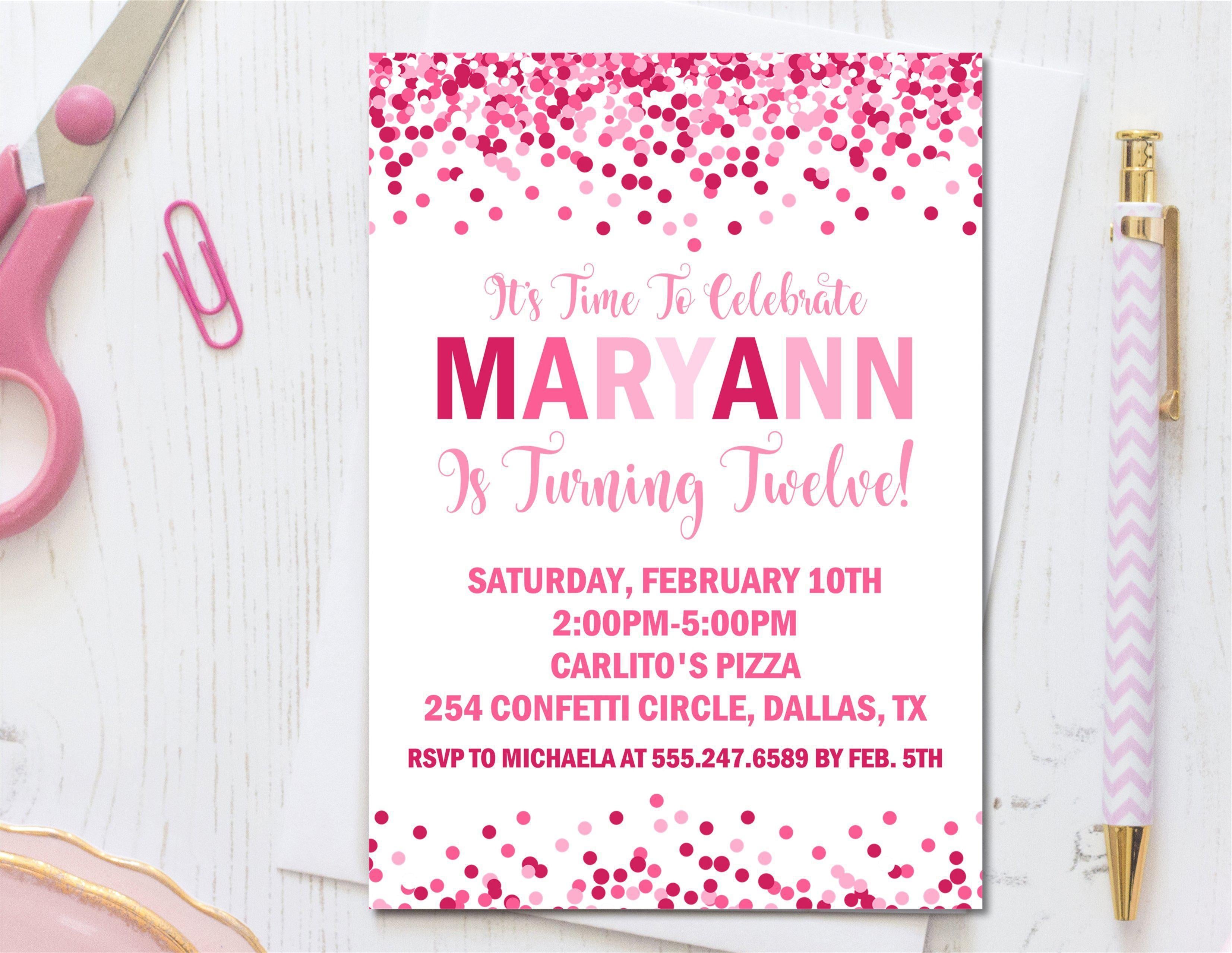 Pink Confetti Birthday Party Invitations