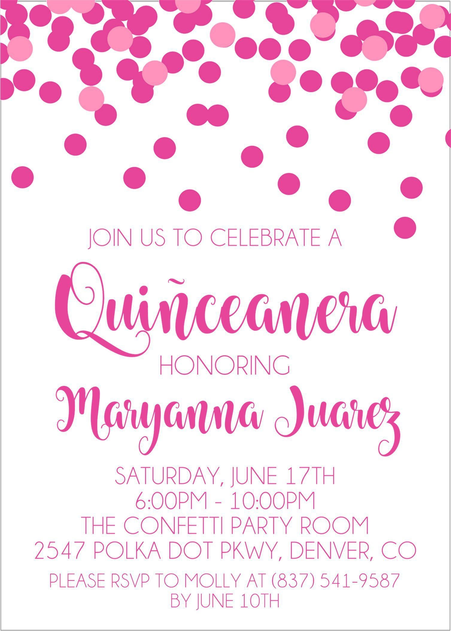 Pink Confetti Quinceanera Invitations