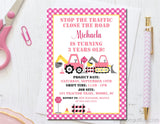 Pink Construction Birthday Party Invitations