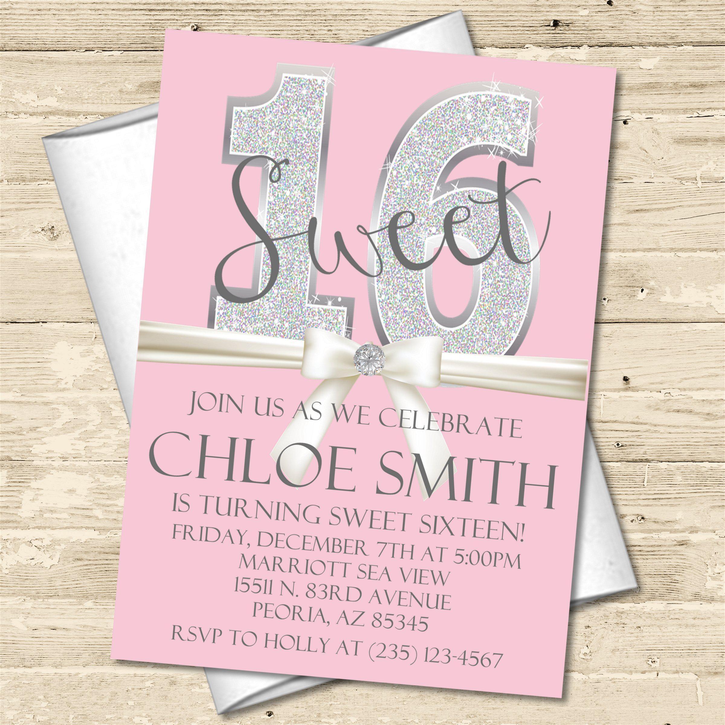 Pink Diamonds Sweet 16 Party Invitations