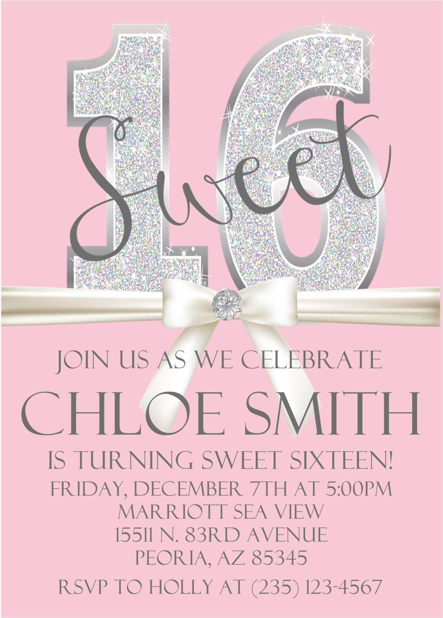 Pink Diamonds Sweet 16 Party Invitations