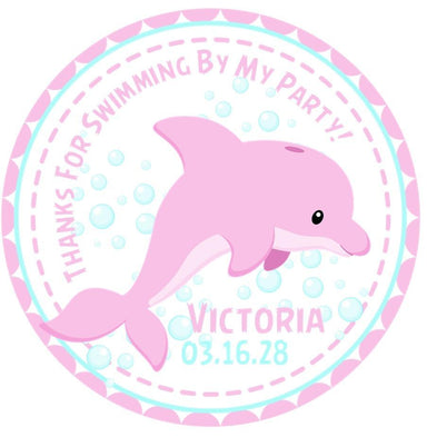 Pink Dolphin Under The Sea Birthday Party Stickers