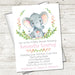 Pink Elephant Baby Shower Invitations