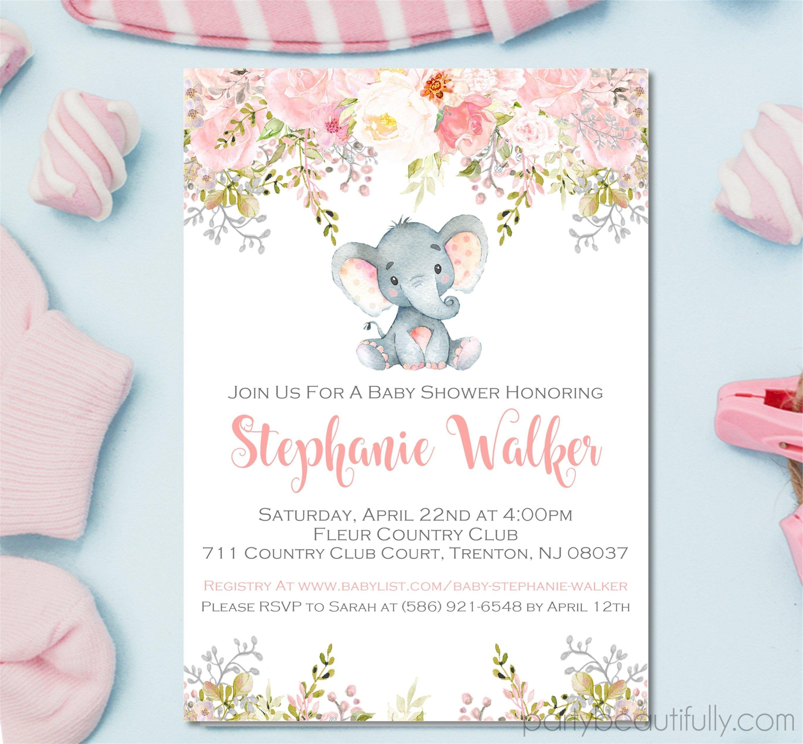 Pink Elephant Baby Shower Invitations