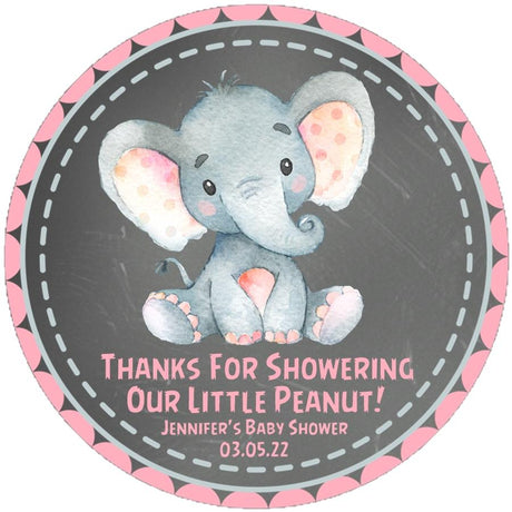 Pink Elephant Baby Shower Stickers Or Favor Tags