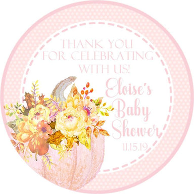 Pink Fall Pumpkin Baby Shower Stickers Or Favor Tags