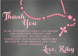 Pink First Communion Thank You Cards