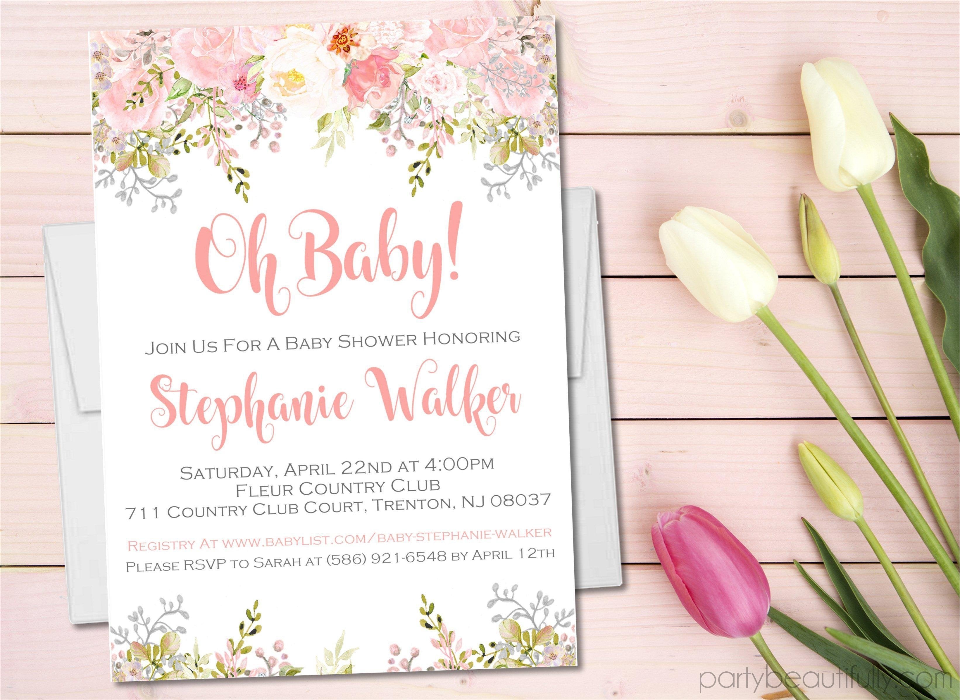 Pink Floral Baby Shower Invitations