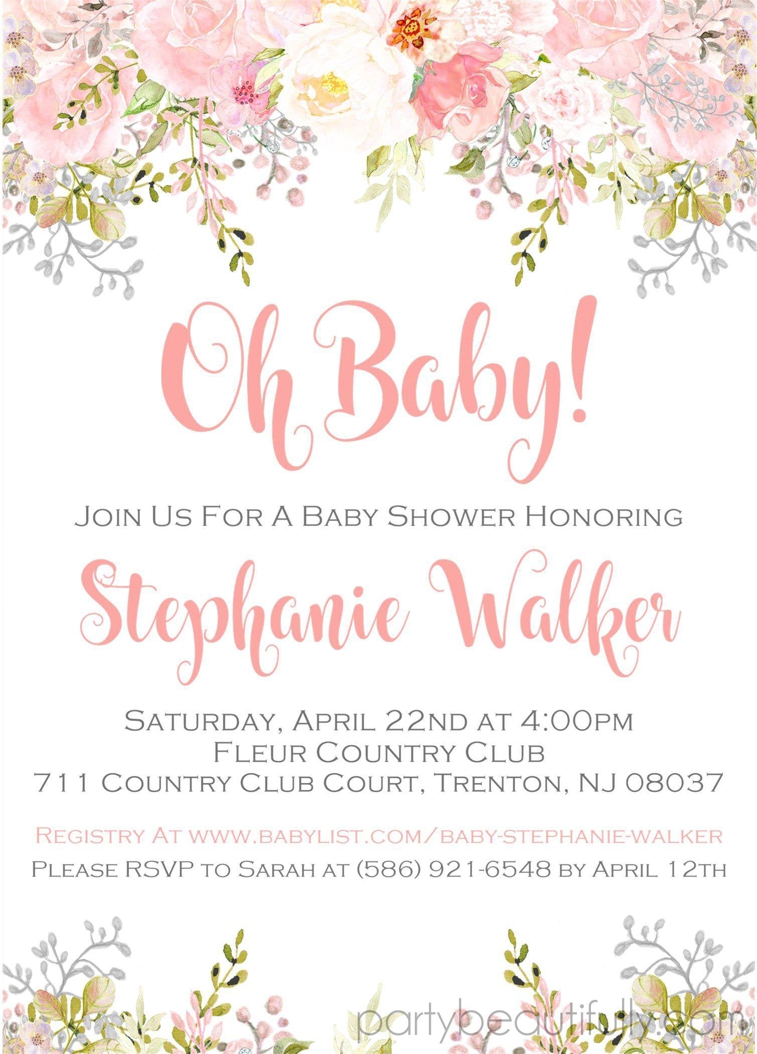 Pink Floral Baby Shower Invitations