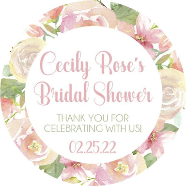 Pink Floral Bridal Shower Stickers Or Favor Tags