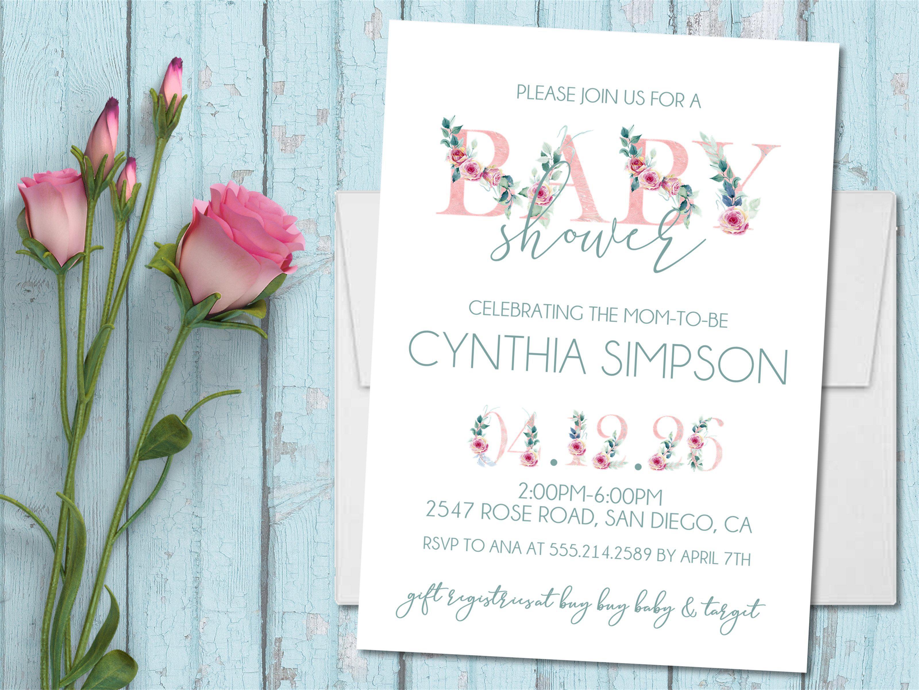 Pink Garden Rose Baby Shower Invitations