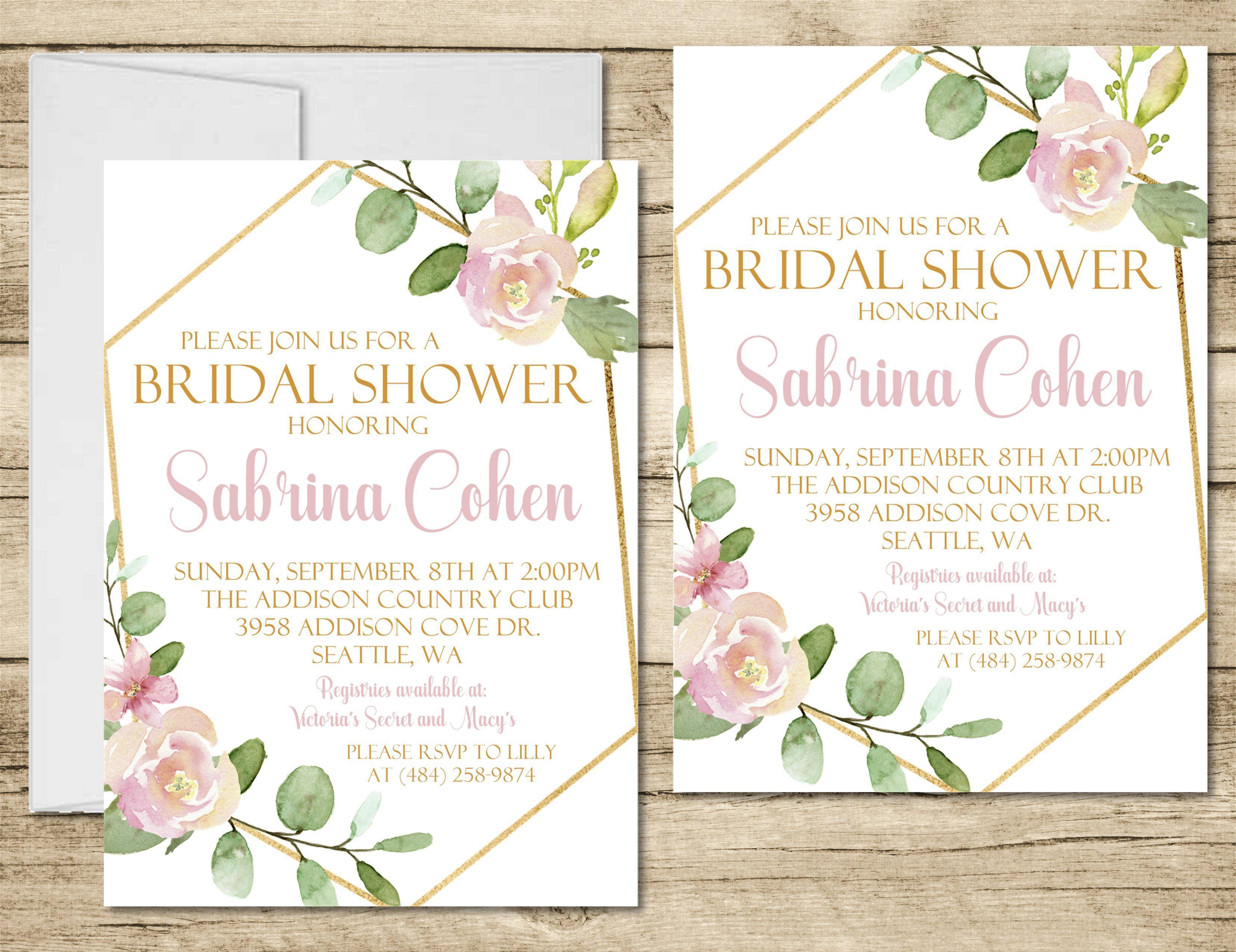 Pink & Gold Bridal Shower Invitations