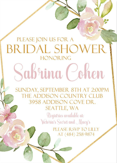 Pink & Gold Bridal Shower Invitations