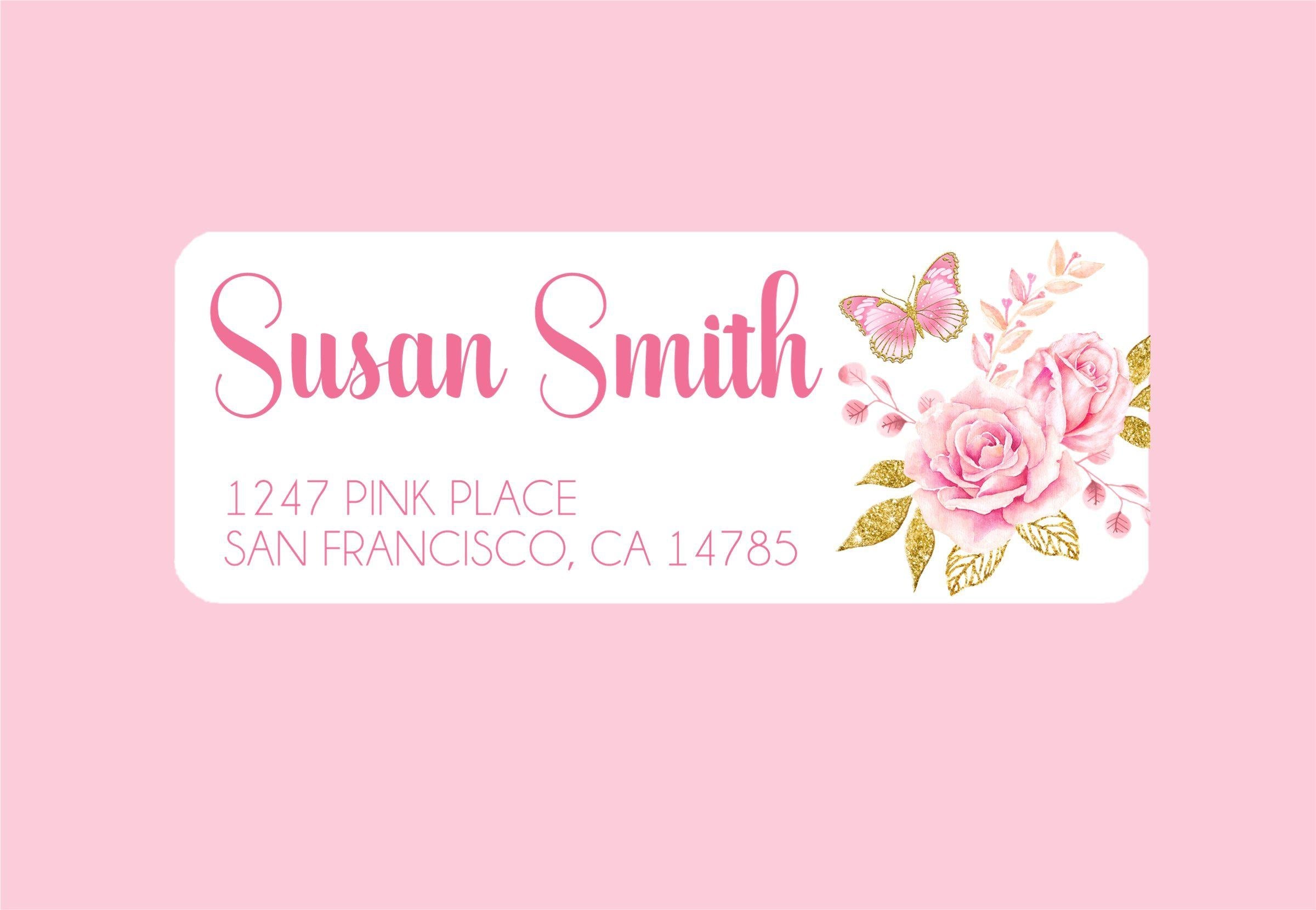 Pink & Gold Butterfly Address Labels