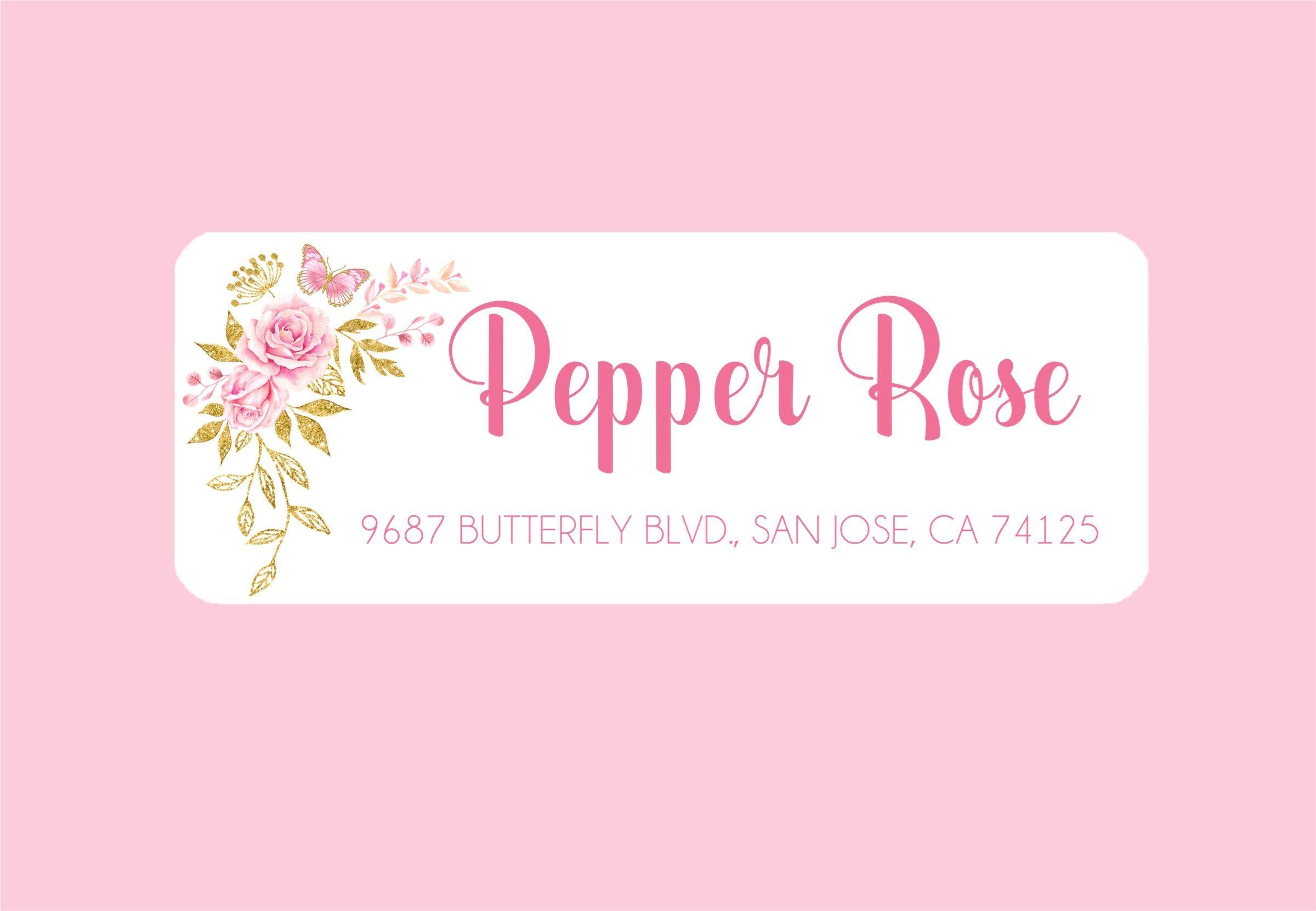 Pink & Gold Butterfly Address Labels