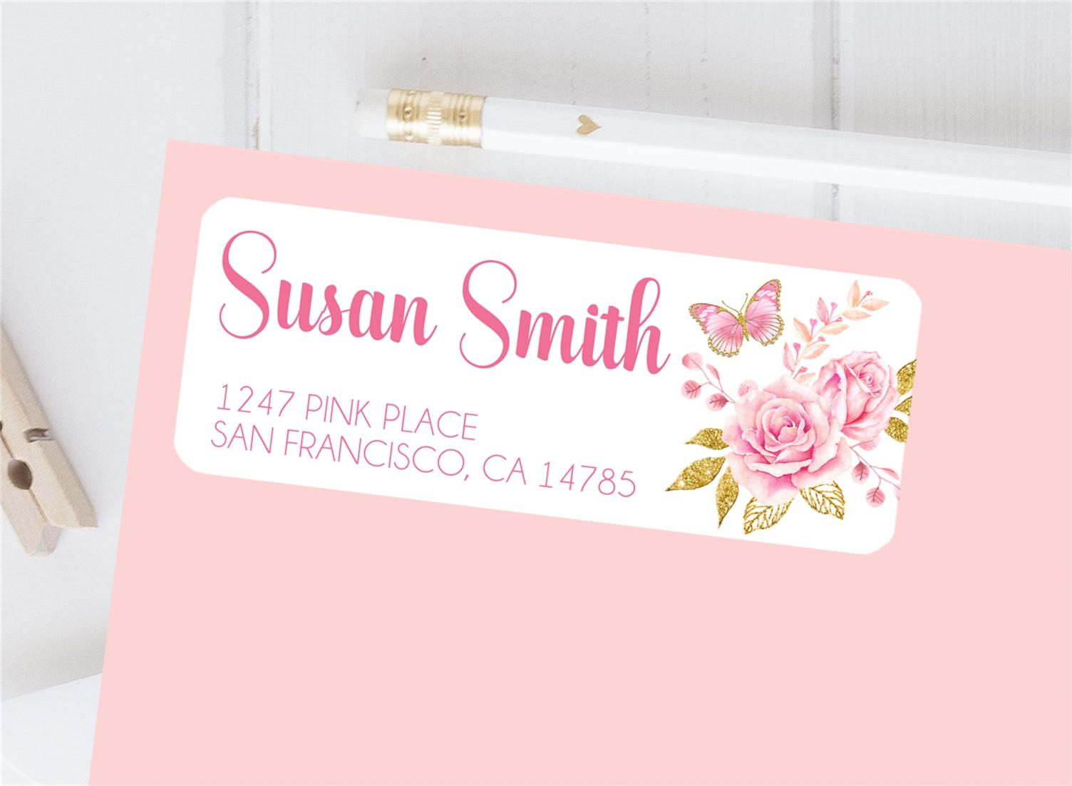 Pink & Gold Butterfly Address Labels