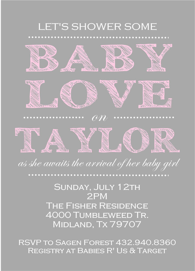 Pink & Grey Baby Shower Invitations