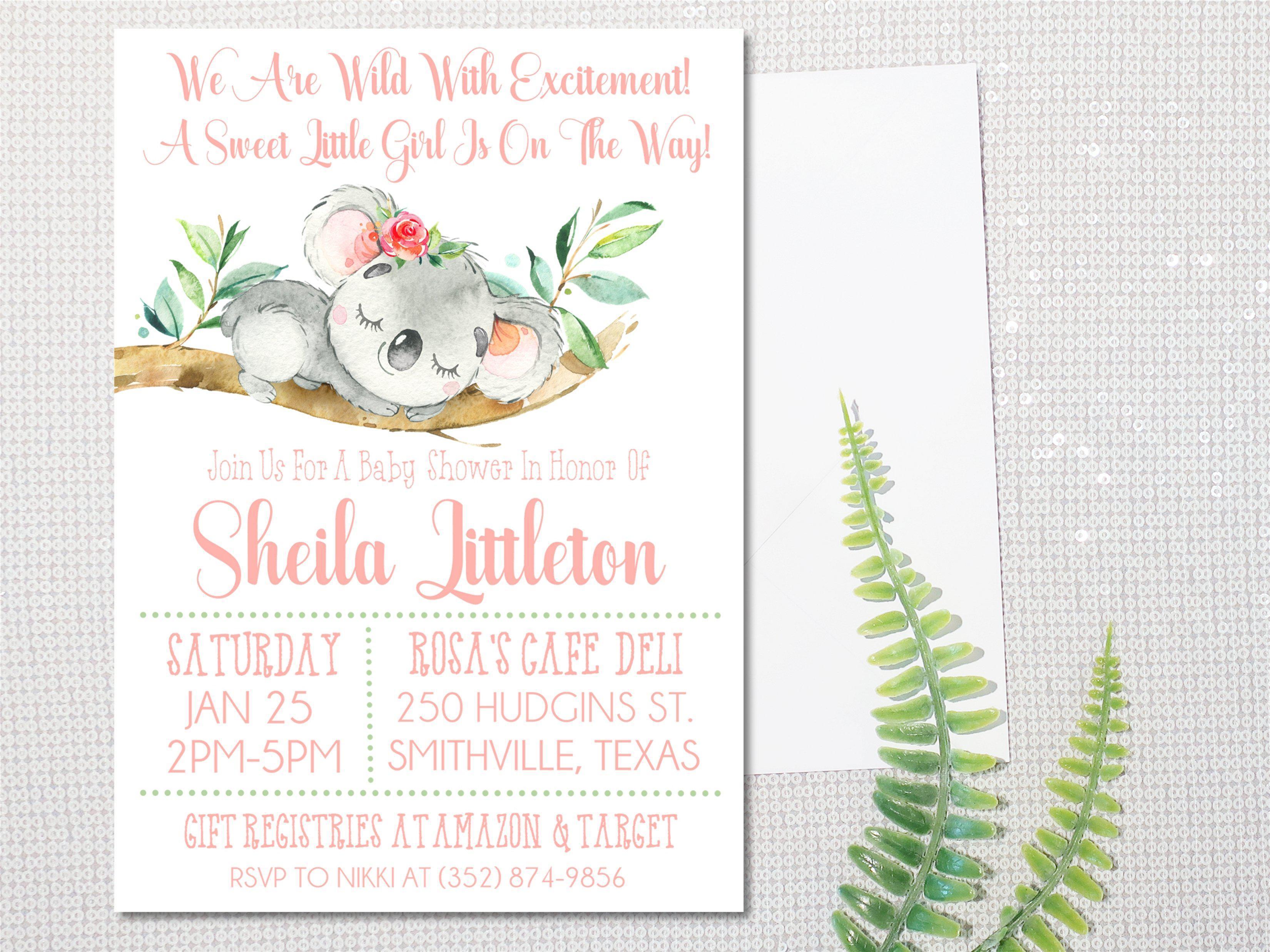 Pink Koala Baby Shower Invitations