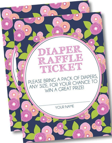 Pink, Lavender & Navy Floral Diaper Raffle Tickets