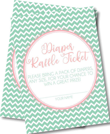 Pink & Mint Chevron Diaper Raffle Tickets