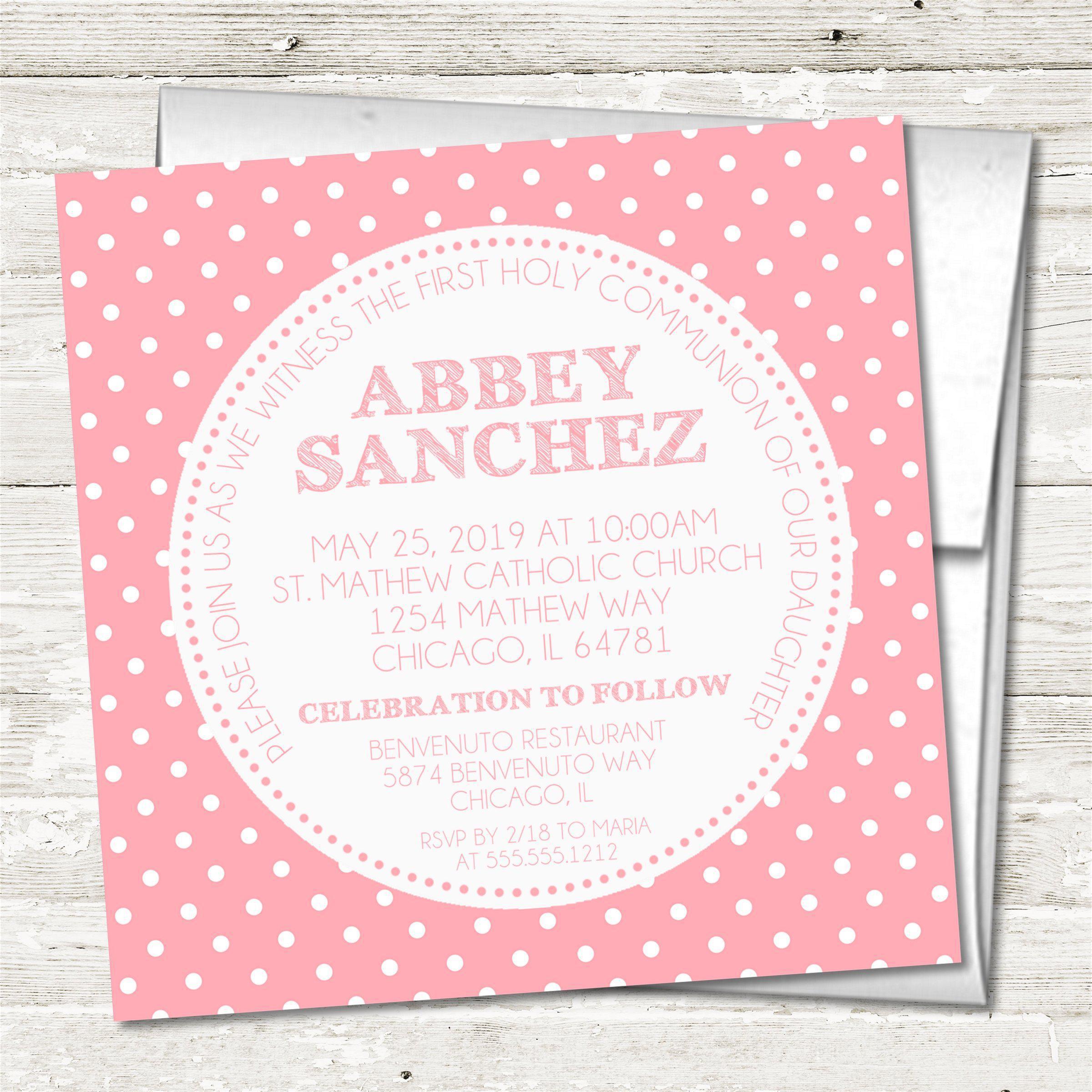 Pink Polka Dot First Communion Invitations