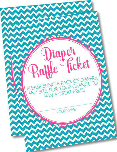 Pink & Turquoise Chevron Diaper Raffle Tickets