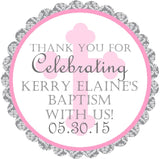 Pink Baptism stickers with cross design