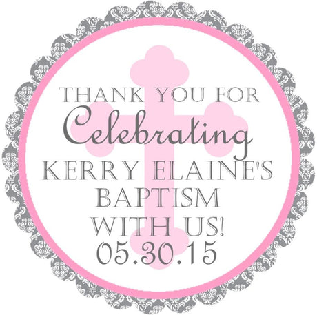 Pink Baptism stickers with cross design