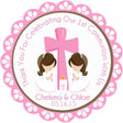 Pink First Communion sticker for twin girls