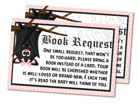 Pink Halloween Bat Book Request Cards Printable