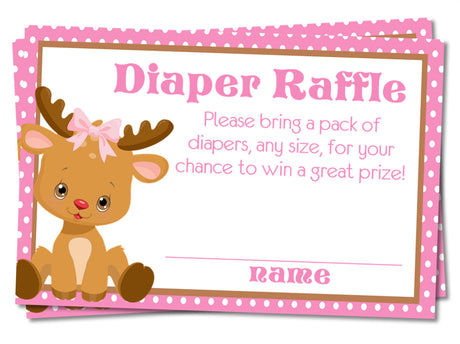 Pink Reindeer Baby Shower Diaper Raffle Tickets Printable PDF Download